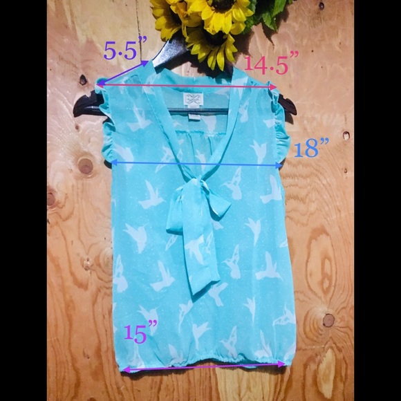 Mint Humming Bird Ruffle + Ribbon Tie Tank M - Picture 5 of 6